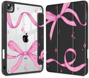 Tuiklol for iPad Pro 11 Inch Case M2 2022 Generation 4th -Built-in Pencil Holder Shockproof Cover Clear Transparent Back Shell Fit for iPad 11 2021 2020 2018 Gen 3rd/2nd/1st for Kid, Bow