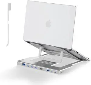 Ergonomic Laptop Stand with Docking Station for Office&Home, Adjustable Aluminum Laptop Docking Station Stand,9-in-1 Multifunctional Laptop Stand,Essential Docking Stand for MacBook Pro/Dell/HP/Acer