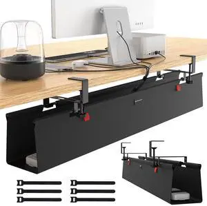 WISUGASO No Drill Under Desk Cable Management Tray, 36" Cord Management Tray with Cable Loop, Upgraded Oxford Fabric Wire Management for Standing Desk - No Damage to Table