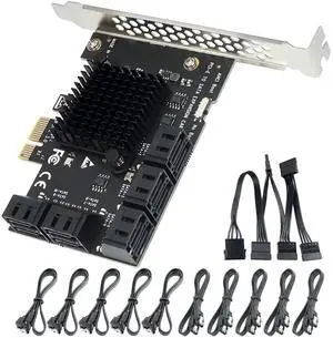 10 Port SATA PCIe Expansion Card, 6Gbps PCI Express x1 to SATA 3.0 Controller for Windows XP/7/8/10 SSD HDD