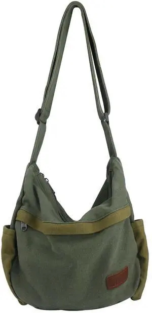 Large Canvas Messenger Bag with Multiple Pockets for Men and Women, Crossbody Shoulder Tote Hobo Laptop Bag(521/Green)
