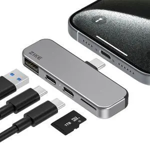 ZIKE Z806 USB C Hub for iPhone, 4-in-1 Type-C Adapter for Data Transfer