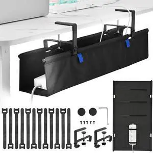 ELEVEXA 28" Under Desk Cable Management Tray- Clamp/Screw Mount Desk Cable Organizer Cable Tray Hiders for Office&Home