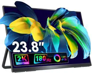 VisionOwl Large Portable Monitor 23.8-Inch 2K QHD 180Hz Refresh Rate Laptop Monitor, 130% sRGB, IPS Panel, USB-C & HDMI for Laptop, PC, Mac, PS5, Xbox, Built-in Kickstand, Speakers, VESA Mountable