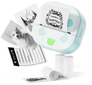 Mini Sticker Printer, Portable Thermal Photo Printers with 3 Rolls Stickers Paper, Bluetooth PrintPods Inkless Pocket Printers for Phone, Impresora Portátil for Journal, DIY Notes, Kids Gift