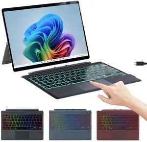 for Surface Pro 7+/7/6/5/4/3 Keyboard, Bluetooth Wireless Surface Pro Keyboard with Palm Rejection Touchpad, Microfiber Leather, Type-C Charging, 7-Color Backlight for Microsoft Surface Pro
