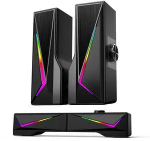 KAPEYDESI Computer Speakers for Desktop, Bluetooth & USB Input, RGB USB Powered Gaming Stereo Speakers for PC Computer Laptop Desktop, Detachable 2-in-1 Design (Package Only 2 Speaker, No Soundbar)