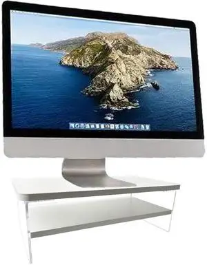 TINOMAR Monitor Stand Riser, 2 Tier Wood and Acrylic Computer Monitor Stand Riser for Desk for iMac, PC, Laptop, Ergonomic White Monitor Stand for Home and Office, 15.75 Inch