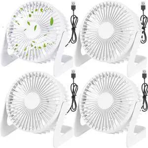 Geelin 4 Pcs Desk Fan 5 Inch Small Table Fan Desktop Fan USB Office Fan Speeds Portable Quiet Operation and 360 Degree Rotate, Convenient Carry Handle Personal Table Fan for Home, Office (Beige)