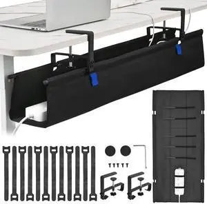 ELEVEXA 36" Under Desk Cable Management Tray- Clamp/Screw Mount Desk Cable Organizer Cable Tray Hiders for Office&Home
