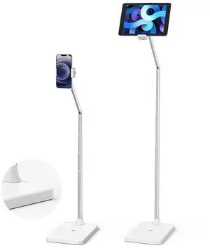 Tablet Floor Stand with Double Weight Base,Overhead Bed Phone Stand,360° Rotatable Metal Tablet Holder,Height Adjustable Arm Stretchable,Compatible with iPad,Galaxy Tab,Kindle, Switch,Cell Phones