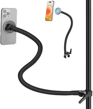 Mippko Magnetic Gooseneck Phone Holder for Treadmill/Spin Bike/Mic Stand/Music Stand,19.7" Long Gooseneck Arm Super Crab Clamp iPhone Mount,Compatible with iPhone 12/13/14/15/16/17 Android Cellphone
