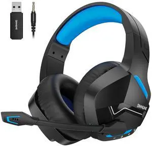 BINNUNE 2.4GHz Wireless Gaming Headset, Bluetooth 5.3 Gaming Headphones with Noise Canceling Mic, 120H Ultra-Long Battery, 50mm Drivers, Multi-Platform for PC / PS5 /PS4/ Switch/Mobile, Blue