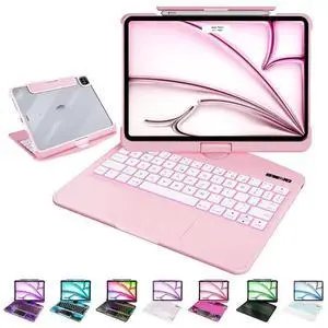 MAYDORHER for iPad Pro 11 Inch Case with Keyboard, 360 Rotating for iPad Pro M4 Magic Keyboard with Cyberpunk High-tech Style, Pressure Reduction Sound Effect, 7 Colors Backlight, Pink