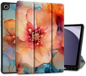 MEEgoodo Case for Samsung Galaxy Tab A9 Plus 11 inch Cover 2024 2023 with S Pen Holder, A9+ Smart Tablet Cases with Leather Trifold Stand+Soft TPU Back Shell+Smart Auto Wake/Sleep,Ink Colorful Flowers