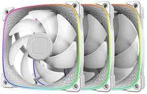 Squama 2503 RGB PWM Fan - 120mm - 3 Pack  Performance & Silent Balance - Dual Lighting Loop - Motherboard SYNC with 5V 3pin - 4pin PWM - White (GEO-S2503W-3)