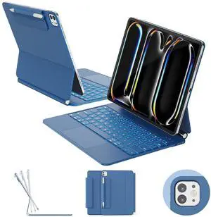RAYMCRAFT for ipad Pro 13 inch Case with keyboard (M5 2025 / M4 2024), Magic Keyboard with Pencil Buckle, 11 Colors Backlight, Stain-Resistant Surface, Multi-Touch Trackpad, Magnetic Stand, Steel Blue