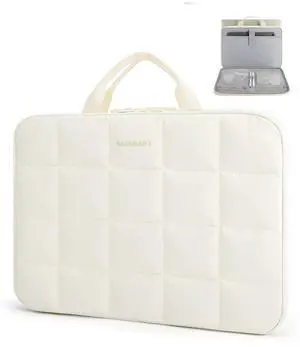 BAGSMART 13-14 inch Laptop Case with Handle, Fluffy Padded Laptop Bag for Women, Protective MacBook Case Compatible with MacBook Air/Pro 13.3 inch, Laptop Briefcase Fitted with Dell, HP, Lenovo, Beige