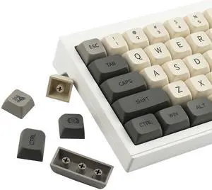 Hyekit PBT Keycaps - XDA Profile, 124 Key Retro Grey Set, Dye-Sublimated for Cherry Gateron MX Switches 100%, 75%, 65%, 60% Mechanical Keyboards