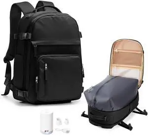 UPPACK Vacuum Backpack Travel With Pump for Women Men Personal item Travel Bag Carry on Backpack Flight Approved Work College Casual Daypack Backpacks with Vacuum Compression Black