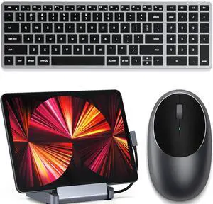 Satechi USB C Hub & Stand for iPad, M1 Wireless Bluetooth Mouse, Slim X2 Bluetooth Backlit Keyboard for Apple, Mac, iPad - Space Gray