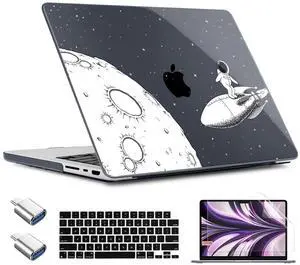TWOLSKOO for MacBook Pro 14 inch Case M5 M4 M3 M2 M1 Pro Max Chip (2026-2021), Plastic Hard Shell & Keyboard Cover & Type C Adapter & Screen Protector, Flying Astronauts