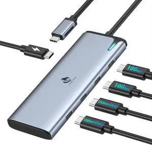 Lion TEK USB C Hub Dual Monitor for MacBook Pro with 4K@60Hz USB4 Display Ports Video Output,100W PD, 10Gbps Data Transfer, USB C Splitter Multiport Dongle for MacOS, iPad Pro and More Type C Devices