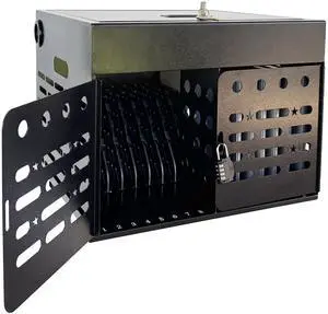 Plugsharge 16-Device Charging Cabinet with Combination Lock  Secure Metal Laptop & Tablet Charging Station, Charging Cart with Cable Management and Charger Organization for Classroom or Office