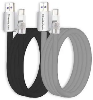 chubbycable Couple Chubby 2-Pack 120W USB C Cable Extra Thick Silicone Fast Charging Cable Compatible with iPhone 17-15 Series iPad Galaxy Series, Black+Gray, USB-A to Type-C, 8.2FT