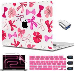CISSOOK Compatible with MacBook Pro 14 inch 2025-2021 Release M5 M4 M3 M2 M1 Chip A3434 A3112 A3185 A3401 A2918 A2992 A2779 A2442, Hard Shell Case with Keyboard Cover&Screen Protector, Pink Bow