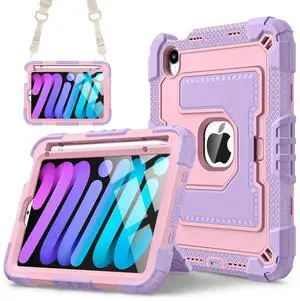DreamerX for iPad mini 7 (A17 Pro) 2024 / Mini 6 2021 8.3 Inch Case, Rugged Shockproof Child Protective Cover with Stand Shoulder Strap Pencil Holder for Kids Girls Boys iPad mini 7th/6th Gen, Purple