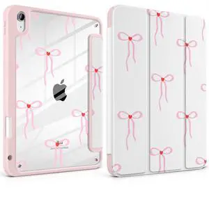 MEEgoodo Case for iPad A16 11th Generation 11 inch 2025/10th Gen 10.9 inch 2022, Cover with Transparent Acrylic Back Shell,Tablet Case with Pencil Holder+Auto Wake/Sleep+Stand, Bows & Little Hearts