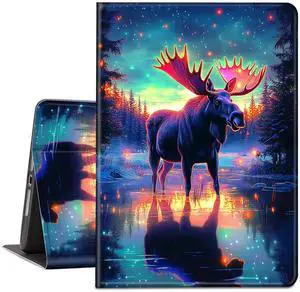 TSNJTBDL Case for Kindle Paperwhite 12th Generation 7" & Kindle ColorSoft Signature Edition  PU Leather with Auto Sleep/Wake, Slim Lightweight Protective Cover  Starry Night Moose
