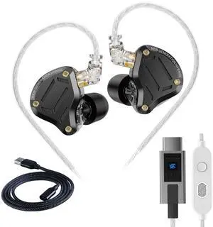 KZ ZS10 Pro 2 USB C Headphones Gaming in Ear Headphones Hybrid 4BA+1DD Driver with Dual Microphone, Deep Bass Comfort-Fit Wired Earbuds for Mobile Gaming  Built-in DSP Sound Card with 4 EQ Modes