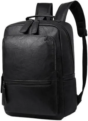 CYLYWJD Unisex PU leather laptop bag work business bag hiking backpack leisure day bag university schoolbag (Large,Black 1)