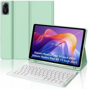 Keyboard case for Xiaomi RedmiPad2 11 inch 2025, Detachable Wireless Bluetooth Folio Keyboard Case with Protective Slim Stand Cover Case, Pen Holder, Light & Thin, Rechargeable (Grass Green)