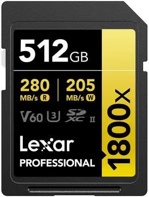 Lexar Gold Series Professional 1800x 512GB UHS-II SDXC Memory Card