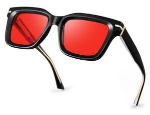 R.F.YFQH Sleep Blue Light Blocking Glasses for Women Men, Square Frame Computer Gaming Glasses, Anti Eyestrain & UV Glare JF6218 (Red Lens Black Frame)