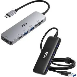 ICZI 6-in-1 USB C to HDMI USB C Adaptor with HDMI, 2 USB 3.0 Ports, SD/TF Card Reader,5-Port USB Hub 3.0 Ultra-Slim Data USB Hub with 4ft Extended Cable ICZI 6-in-1 USB C to HDMI USB C Adaptor with HDMI, 2 USB 3.0 Ports, SD/TF Card Reader,5-Port USB Hub 3.0 Ultra-Slim Data USB Hub with 4ft Extended Cable
