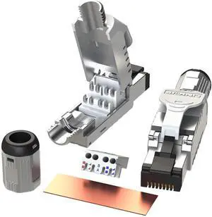 LINKUP - RJ45 Connectors Cat6A (2 Pack) Shielded Zinc-Alloy Housing Modular Termination Plug | 10G Easy Internet Tool Free Plugs | for Cat6A up to 22AWG Solid Bulk S/FTP Ethernet Cable [White]