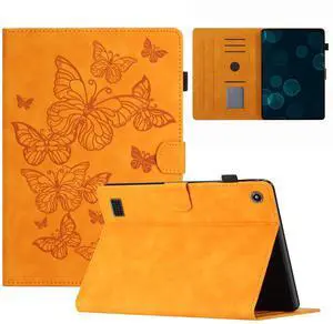 Dteck Cute Butterfly Case for Fire 7 (9th/7th/5th Generation) Tablet 7" 2019/2017/2015 Released, PU Leather Protective Case with Auto Sleep Wake, Foldable Stand, Card Slots, Slim Folio Cover, Yellow