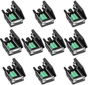 Jienk 10PCS DB15 Solderless Female RS232 Serial Adapters, D-SUB 15Pin Port Terminal Breakout Board Connector with Case Accessories