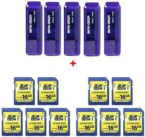 INLAND SuperSpeed 5 Pack 64GB USB 3.0 Flash Drive+10 Pack 16GB Class 10 SDHC Flash Memory Card