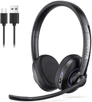 Wireless Bluetooth Headset with CVC8.0 Noise-Cancelling Microphone & Mic Mute, Class 1 V5.1 Bluetooth Headphone for Work/Ms Teams/Zoom/Home/Office/Computer/Cell Phone/Laptop, 30H+ Talking Time