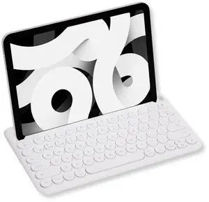 Macally Bluetooth Keyboard for Tablet | Wireless Keyboard for iPad mini/Air/Mini, iPhone (Multi-Device, Built-in Stand, Rechargeable) Easy to Use and Cute Portable - White