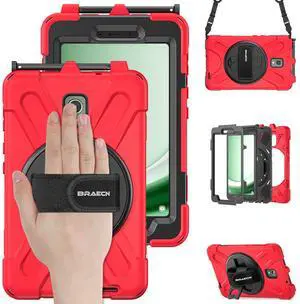 BRAECN for Galaxy Tab Active 5/Active 3 Case 8.0 with 360 Kickstand Hand Strap and Shoulder Strap Shockproof Case for Samsung Galaxy Tab Active 3 SM-X300/T570 (Red)