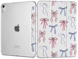 DONGKE for iPad Air 11-inch M3 2025 M2 2024, iPad Air 5th 2022 / 4th Generation 2020 10.9-inch, Slim Foldable Stand Hard PC Translucent Back Shell Smart Cover - [Auto Wake/Sleep] - Colorful Bow