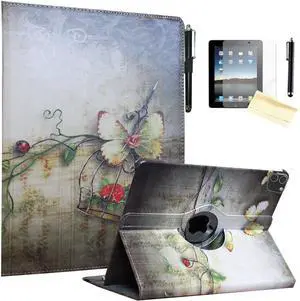 JYtrend Case for iPad Pro 12.9 6th 5th 4th 3rd Generation, Rotating Stand Smart Cover Auto Wake Up/Sleep Model A2436 A2764 A2437 A2378 A2379 A2461 A2229 A2069 A2232 A1876 A2014 A1895, Butterfly Flower