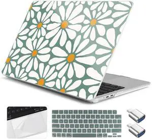 Yebiseven for MacBook Air 13.6 Inch M4/M3/M2 Case 2025 2024 2023 2022 Released A3240/A3113/A2681, Laptop Hard Shell Case with Keyboard Cover & Trackpad Protector & 2 OTG Adapters, Daisy Flowers