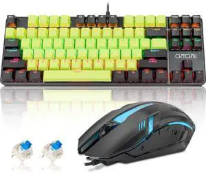75% Mechanical Gaming Keyboard and Mouse Combo, LED Backlit Compact 87 Keys Mini Keyboard with Blue Switch, Ergonomic RGB Gaming Mouse, Full Anti-Ghost Wired Keyboards for PC Laptop Gamer